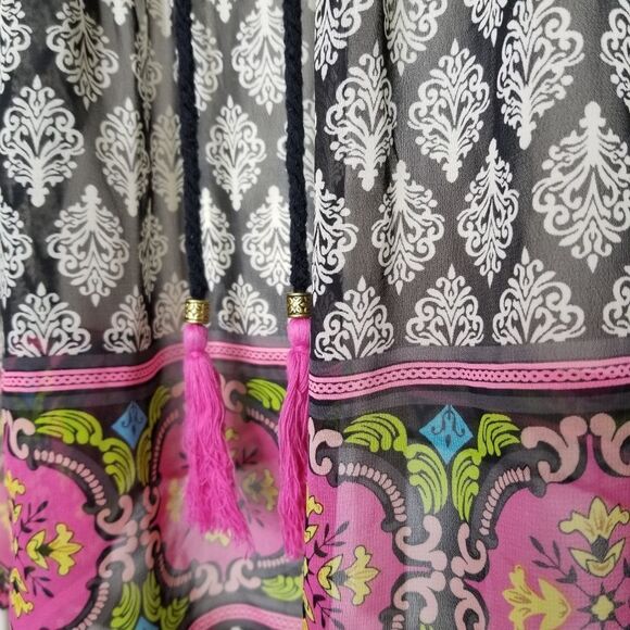 Daniel Rainn Chiffon Sheer Peasant Top With Tassels Women's Size Small - Picture 7 of 13